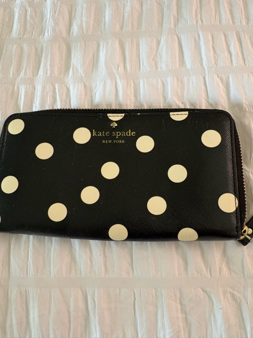 Kate Spade Black and Cream Polka Dot Zip-Around Wallet